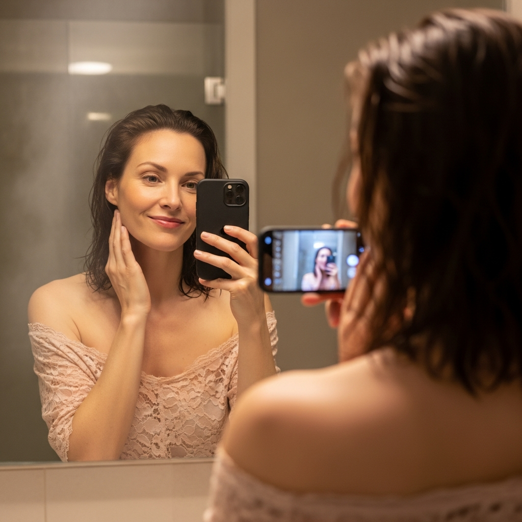 Femme cougar prenant un selfie séduisant